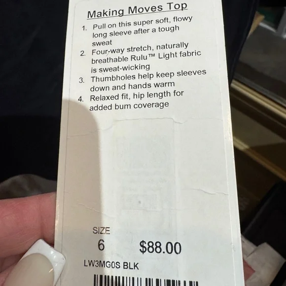 Lululemon making moves black top size 6 Women's Black Long Sleeve Top NWT - Picture 7 of 8